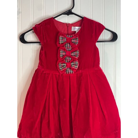 Rachel Riley Girls Red Velvet Dress With Plaid Bow Detail Size 3Y $155 - Picture 4 of 13